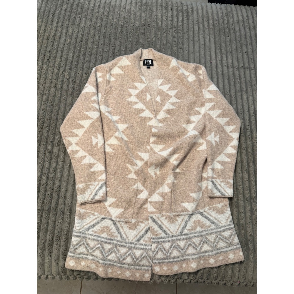 Frye Womens Aztec Geometric Longline Cardigan Sweater Tan Cream Size